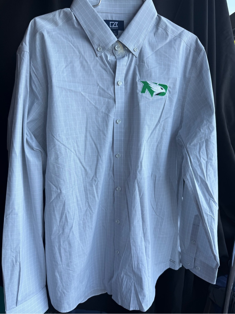 Cutter & Buck Light Blue Windowpane Button-Down Shirt with UND Logo